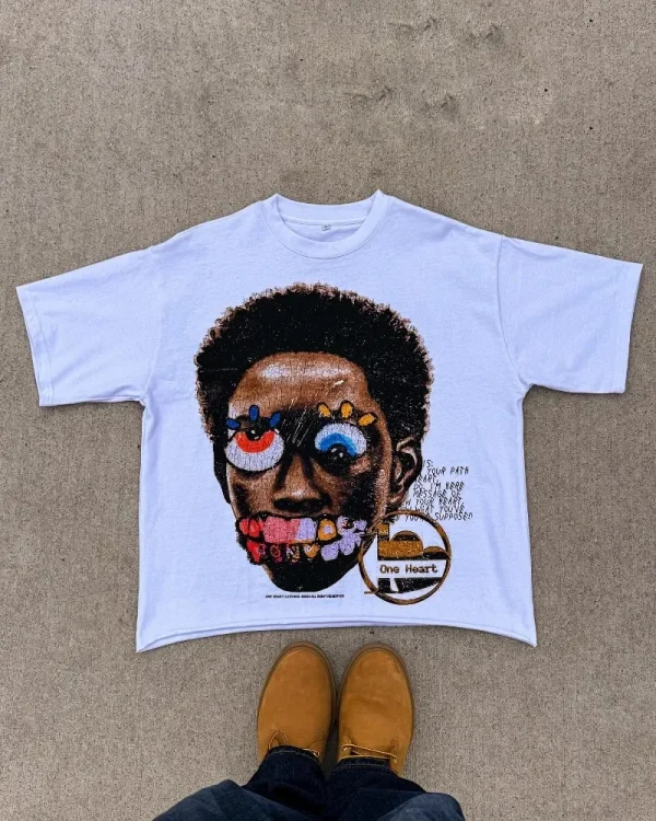 Y2K Fashion Portrait Pattern Printed Short Sleeve T-Shirt Men's 2024 Goth Couple Casual Loose Versatile Oversized Shirt Top