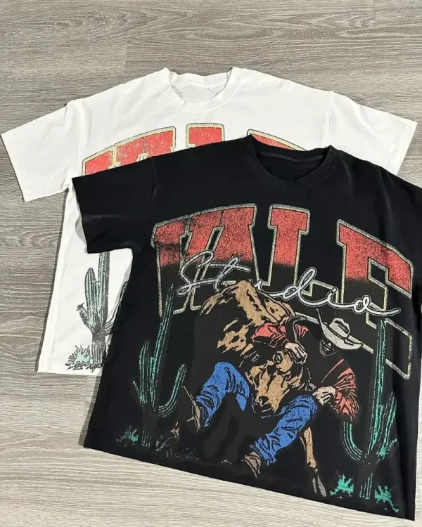 European and American Trendy VALE Streetwear Top Y2K Harajuku Retro Graphic T-shirt Men Summer Casual Oversized Short Sleeves - Image 4