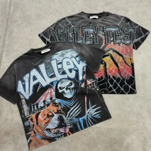 European and American Trendy VALE Streetwear Top Y2K Harajuku Retro Graphic T-shirt Men Summer Casual Oversized Short Sleeves