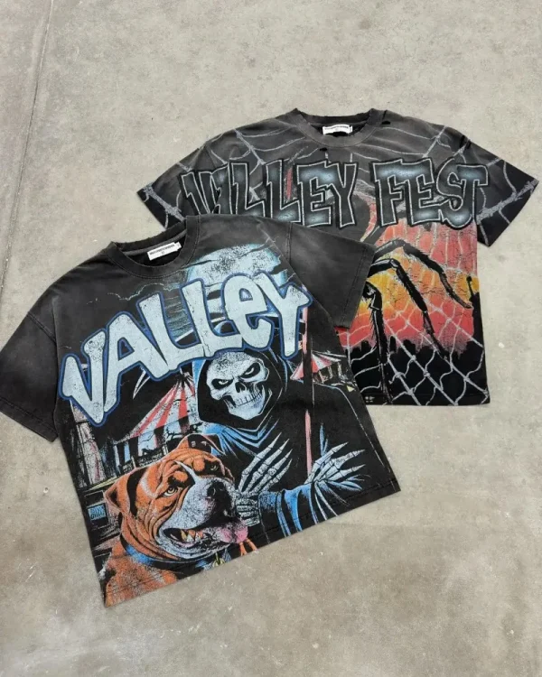 European and American Trendy VALE Streetwear Top Y2K Harajuku Retro Graphic T-shirt Men Summer Casual Oversized Short Sleeves
