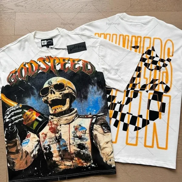 High Street Trend Streetwear Top Men Y2K Harajuku Retro Skull Graphic T-shirt Hip Hop Casual Pure Cotton Short Sleeve Plus Side - Image 6