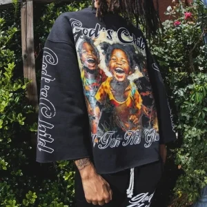 European and American Harajuku Y2K Long-sleeved Gothic Punk Letter Printed Graphic Top Men Street Retro Casual Oversized T-shirt