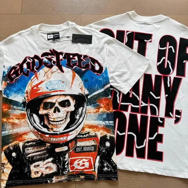 High Street Trend Streetwear Top Men Y2K Harajuku Retro Skull Graphic T-shirt Hip Hop Casual Pure Cotton Short Sleeve Plus Side - Image 5