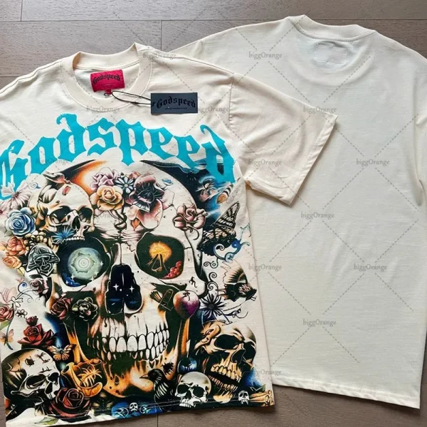 High Street Trend Streetwear Top Men Y2K Harajuku Retro Skull Graphic T-shirt Hip Hop Casual Pure Cotton Short Sleeve Plus Side - Image 2