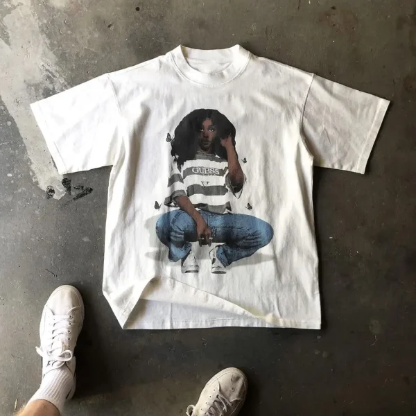 American Hip-hop Character Pattern Printed T-shirt Casual Fashion Oversized T-shirt Harajuku Gothic Retro Tshirts Unisex Y2k Top - Image 3
