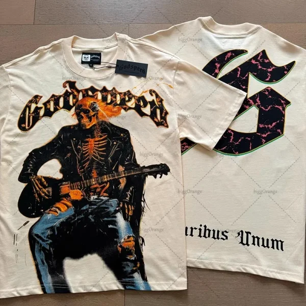 High Street Trend Streetwear Top Men Y2K Harajuku Retro Skull Graphic T-shirt Hip Hop Casual Pure Cotton Short Sleeve Plus Side - Image 3